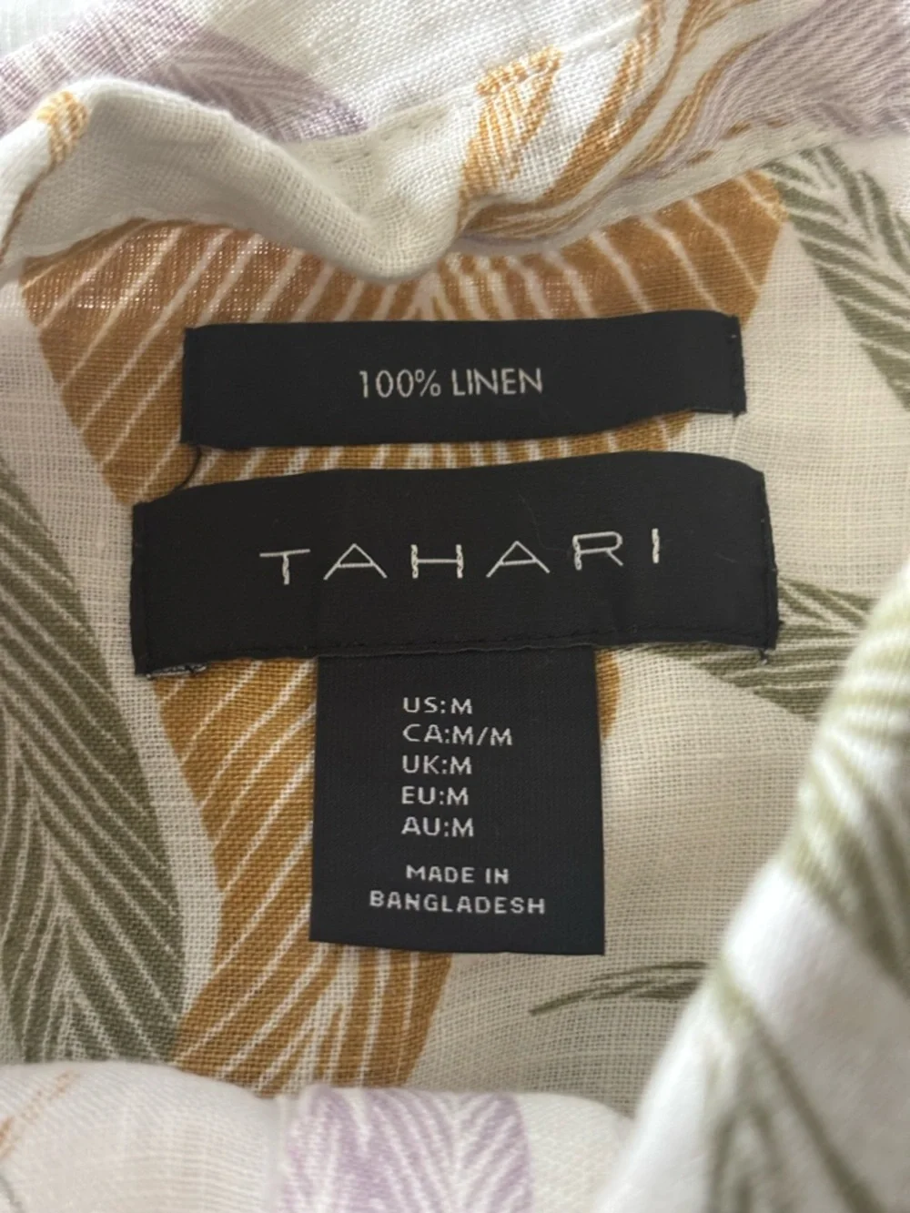 Tahari Casual Short-Sleeve Linen Button-Down Shirt Green Leaf Print Women’s M - Picture 4 of 4